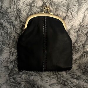 Elegant Black Leather Clutch with Gold Accents